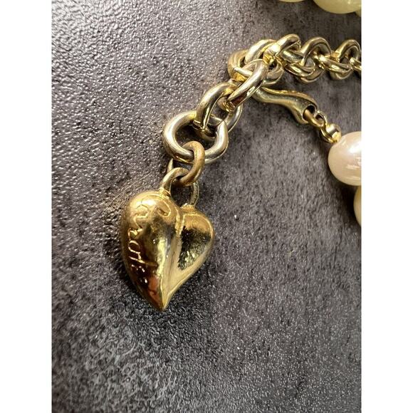 Vntg CAROLEE HAND-KNOTTED FAUX GOLD PEARL NECKLACE Gold Tone CHAIN HEART END - Picture 6 of 12